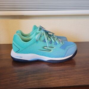 NWT Skechers Women's Viper Court Pickleball Turquoise & Light Blue Shoes Size 7